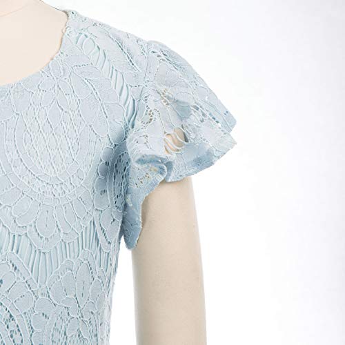 Girls Casual Maxi Long Dress Flutter Sleeve Holiday Dresses With Belt Blue 12Y #TOP4