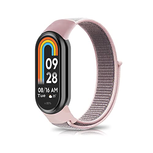 Niboow Strap Compatible with Xiaomi Smart Band 8 (Xiaomi Mi Band 8), Men Women Children Nylon Soft Lightweight Velcro Breathable Watch Band for Xiaomi Smart Band 8 (Xiaomi Mi Band 8) - Pink