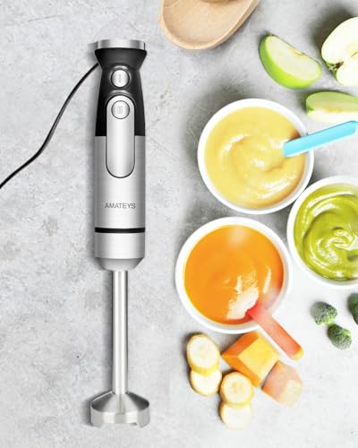 Amateys Hand Blender, 700W Infinitely Adjustable Speeds Multifunctional Electric Mixer Stainless Steel with Detachable Whisk, Milk Frother for Soup Puree - Image 7