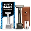 Dual-Blade Safety Razor with Pivoting Head, Reusable Metal Razors for Men, with 20 Double Edge Blades and Stand, Smooth Close Clean Shave, Black
