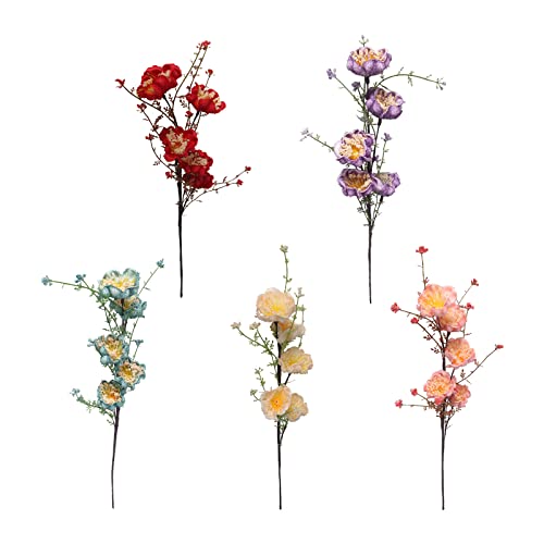 INIFLM Lot de 5 azalées artificielles artificielles - Bouquet de fleurs artificielles - Rouge - Ne fanent jamais - Pour décoration de maison ou de mariage Cover