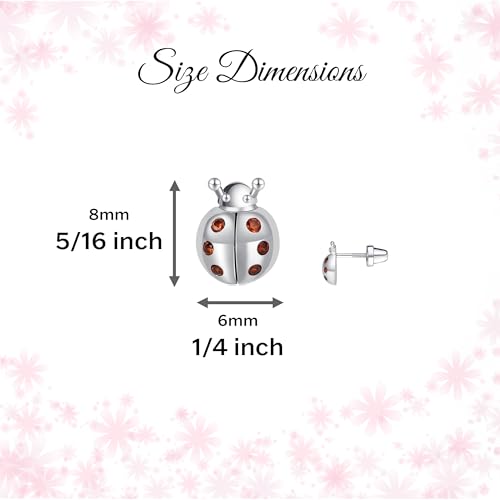 Precious Pieces Children's Sterling Silver Ladybug Earrings with Red CZs for Toddlers, Kids, and Little Girls4