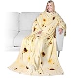 PAVILIA Wearable Blanket with Sleeves for Adult Women Men, Cozy Fleece Warm Wrap Throw Blanket with Arms, Pocket, Gifts for Christmas, Wife, Tortilla Burrito