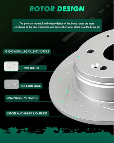 Image of SCITOO Rear 11.11 inch Brake Pads and Rotors Kits Rear：31316;D536 | Drilled & Slotted Rotor and Brake Pads Fit For 2004-2008 For Acura For TL,2003-2011 For Honda For Element