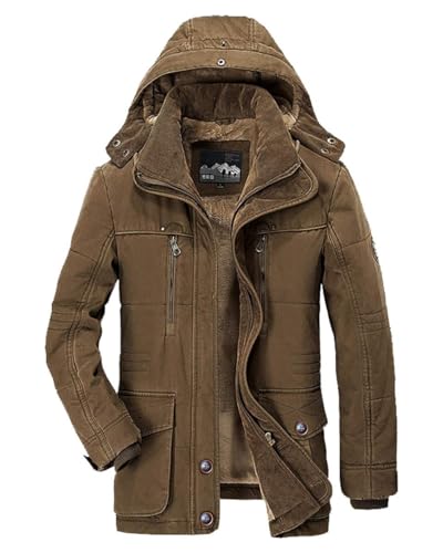 Image of PRIJOUHE Men's Winter Coats Down Jackets Outerwear Long Cotton Coat Men Thick Warm Fur Jacket Coat Overcoat
