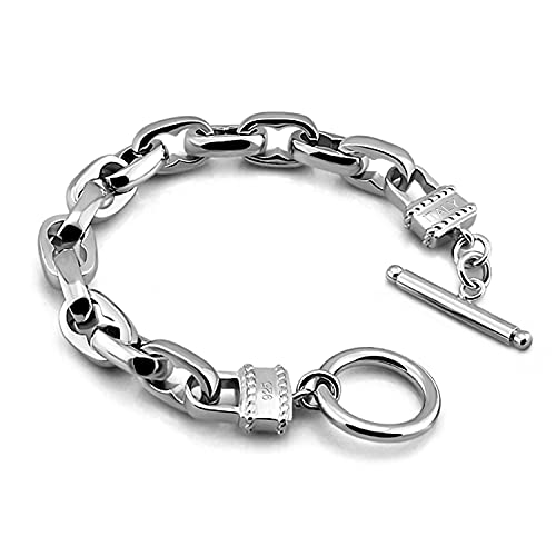 Dankadi Punk Men & Woman Solid Silver Bracelet Jewelry 925 Sterling Silver Rolo Chain 10Mm 7 "8" 9 "10" Charm Lock Bangle Hip Hop Accessories (Fashion Style, 8 Inch) #TOP18