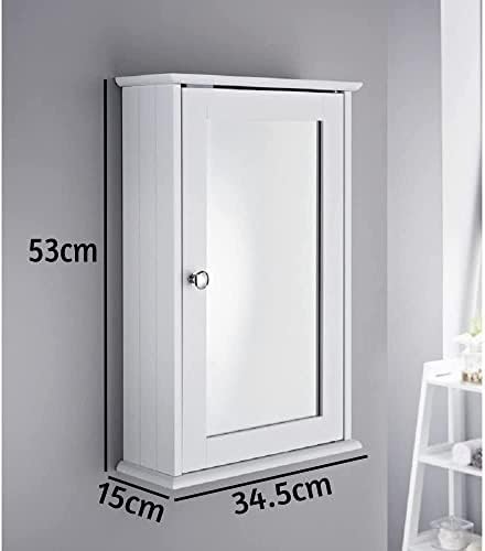 Saxony® Bathroom Slim Single Door Mirrored Cabinet Bathroom cupboard Wall Mounted wooden Modern Storage Unit with Internal Shelf and Display Shelf White