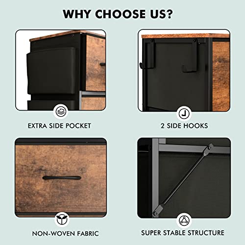 Lulive 10 Drawer Dresser, Chest Of Drawers For Bedroom With Side Pockets And Hooks, Fabric Storage Dresser, Sturdy Steel Frame, Wood Top, Organizer Unit For Nursery, Hallway, Closet (Rustic Brown) #TOP5