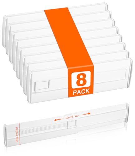 Cexovo 8er Set Schubladentrenner Verstellbar Kunststoff Schubladentrenner(28.5-50.5cm) Küche Adjustable Drawer Divider für Kleiderschrank Schlafzimmer Kommode Küche Weiß