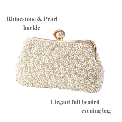 Image of Ayliss Pearl Clutch Purses for Women Wedding Bridal Evening Small Clutch Crossbody Handbag Full Beaded Parites Prom