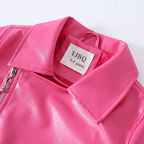 Girls Faux Leather Jacket Motorcycle & Bomber Style for Kids 4-12, Windproof Zip Jacket with Pockets4