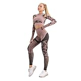WYY 2 Teile/Satz Vital Frauen Sport Anzug Yoga Set Fitness-Workout Kleidung Langarm Fitness Crop Top + Hohe Taille Energie Nahtlose Leggings,M