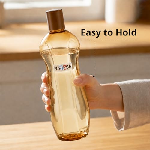 Image of Nayasa Loopy 1000 ML Pet Plastic Fridge Water Bottles Set of 6 | BPA Free | Leak Proof | Airtight Lid | Brown