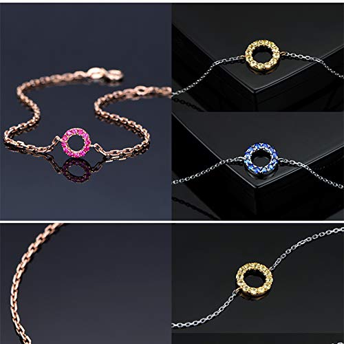 Carleen 14K Solid White/Rose Gold Open Circle Forever Love Friendship Genuine Blue Sapphire/Red Ruby Delicate Bracelet Dainty Jewelry Gift for Her Women Wife, 7" + 1.2" Extender - Image 8