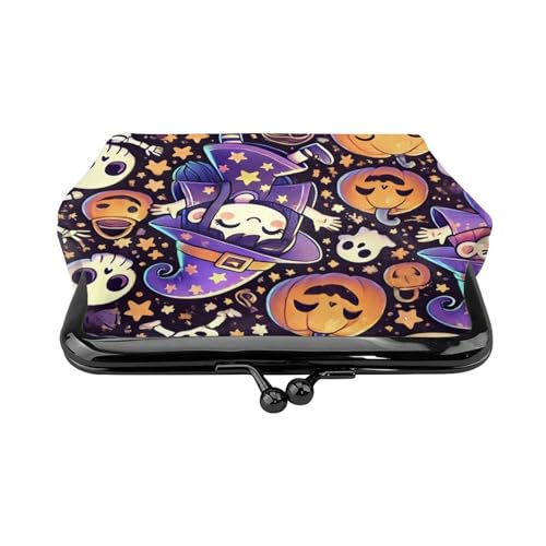Pu Leather Buckle Coin Purse Cute-Halloween-Witches-Pumpkins Girls Kiss-Lock Change Purse Wallets2