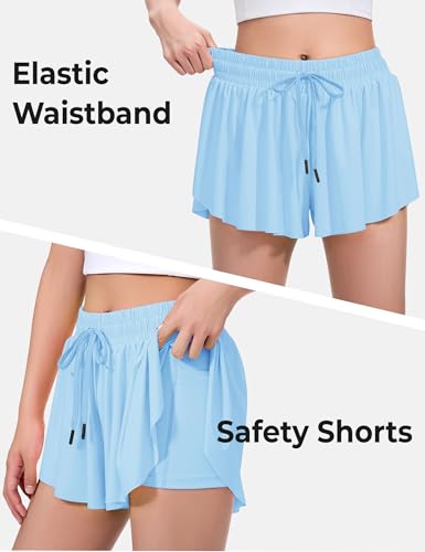 Image of BOOPH Girls Flowy Shorts Kids Athletic Butterfly Shorts with Pockets 2-in-1 | Running Tennis Sports Shorts for Girls 5-14 Years