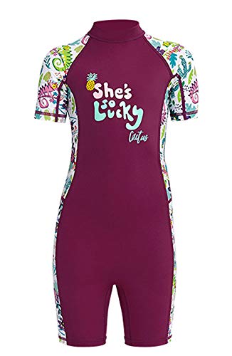 Youth Boys Girls One Piece Short Sleeve Rash Guard Swimsuit UPF 50+ UV Quick Dry Sun Protective Sunsuit Swimwear