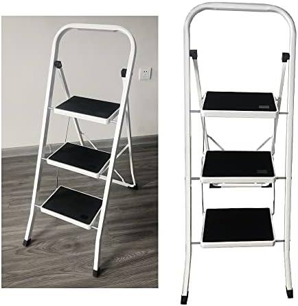 2 Step Ladder Portable Folding 2 Step Stool Heavy Duty Steel Ladder with Hand Rail and Anti-Slip Wide Pedal, Lightweight Stepladder for Home and Kitchen Use, 330lbs Capacity