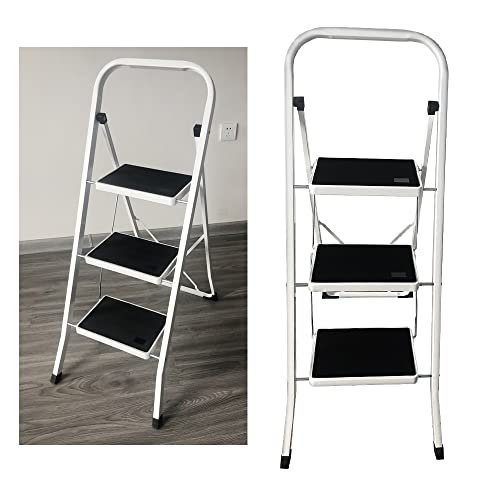 Escabeau 3 Marches, Escabeau à 3 Marches Pliant en Acier, Marchepied Echelle Pliable, Tabouret Pliant Charge max.150Kg