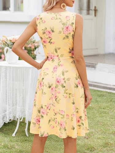 Image of OURIN Women's Spring Deep V Neck Sleeveless Floral Sundresses with Pockets Flowy Summer Dresses for Women