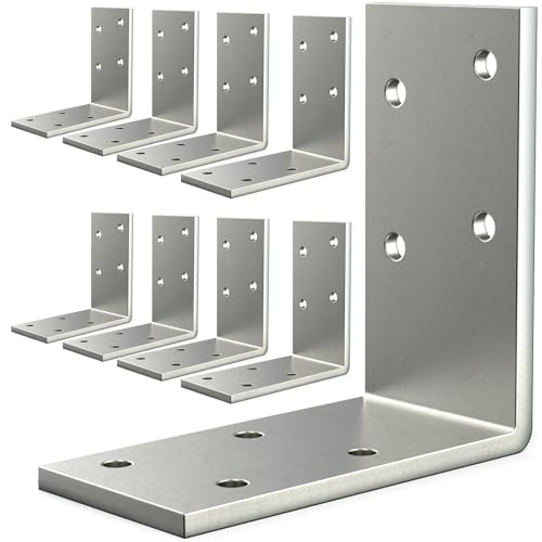 8 Pcs L Brackets Heavy Duty 12-ga Angle Fastener 3"x3" Angle Iron Galvanized L Shape Corner Brace Large Corner Bracket for Wood 90 Degree Corner Screw Bracket for Furniture,Bed,Timber,Shelf Brackets
