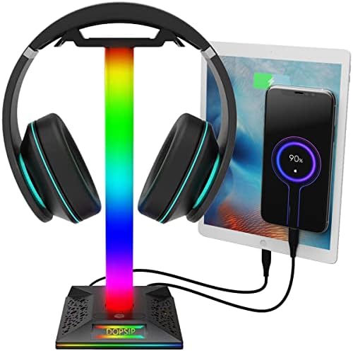 ZNikoyidy RGB Gaming Headphone Stand Headset Stand with 2 USB Ports 10 Color Mode for Gamers PC Gaming Desktop Earphone Accessories