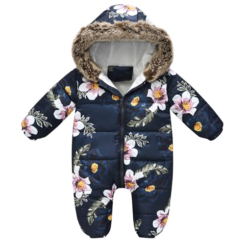 L PATTERN Mono de nieve para bebé, niño y niña, pelele de invierno grueso y cálido para recién nacidos, mono con cremallera, azul marino, 70