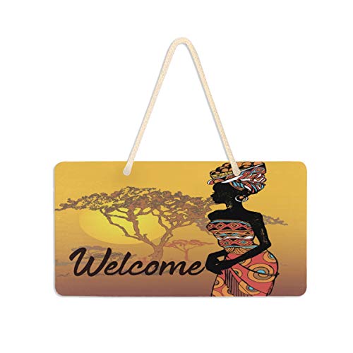 AUUXVA BIGJOKE Tribal Afrikanische Frau Muster Willkommen Türschilder für Haustür, Wandkunst Hängeschild Wohnzimmer Hof Veranda Home Decor 15,2 x 27,9 cm Cover