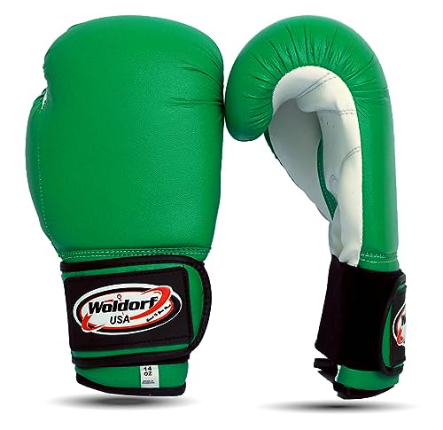 WOLDORF USA Boxing Gloves Kickboxing Muay Thai Punching Bag Vinyl Green - Durable Multi Layered Foam Padded Offers Unbeatable Price Adult Size 12oz
