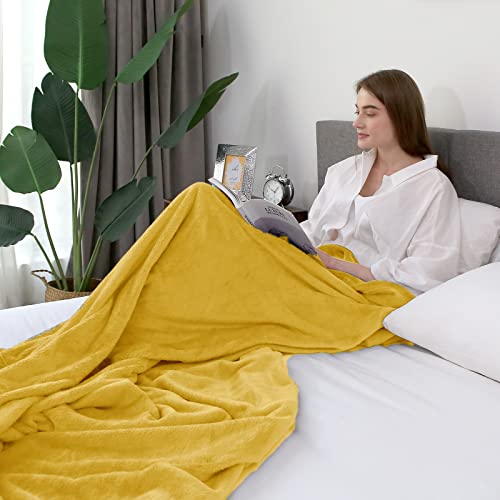 EHEYCIGA Fleece Blanket Mustard Throws for Sofas Fluffy Warm Soft Blanket for Bed Settees Armchairs, Fit All Season, Double Size, 150x200cm