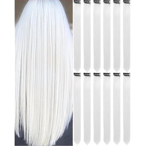 12 PCS White Hair Extensions Clip-in Accessories for Teen Women Gift