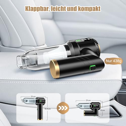 RABIGALA Handstaubsauger Akku 4-in-1, 28000PA Auto Staubsauger Stark mit Bürstenloser Motor, Handstaubsauger Kabellos, 3-Gang 250000 U/min Autostaubsauger für Auto, Küche, Haus & Tierhaar Reinigung