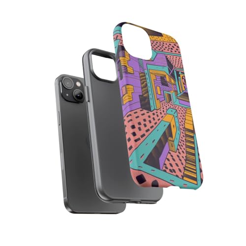 Coque iPhone 14 Plus motif géométrique abstrait rose rigide antichoc - 3
