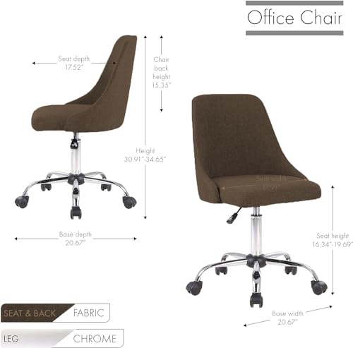 Image of Taskpro Fabric Upholstered Height-Adjustable 360 Swivel Revolving Office Study Desk Chair in Dark Brown Color