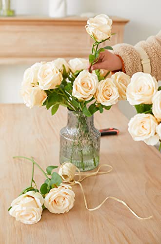Party Joy 20Pcs Artificial Flowers, Silk Flower Realistic Roses Bouquet Long Stem For Home Decor Wedding Decoration #TOP6
