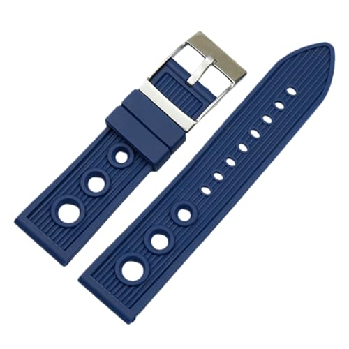ROUREOX 22mm 24mm Weiches Silikonkautschuk Uhrenarmband Wasserdicht Sportarmband Edelstahl Dornschließe Unisex für Breitling Avenger Collection-Blau 22MM