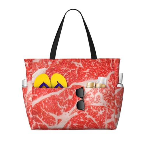 Beef Steaks Print Beach Pool Bags Tote For Women Ladies Large Gym Tote Carry On Bag For Weekender Travel Waterproof