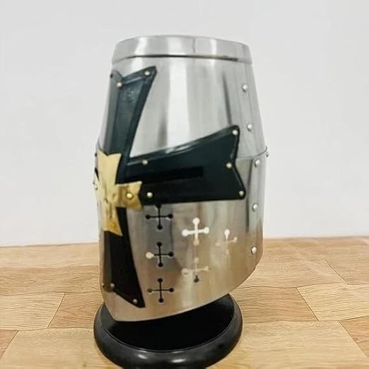Medieval Templar Knight Helmet Black Cross 18G Steel Armor Helmet Cosplay Gift