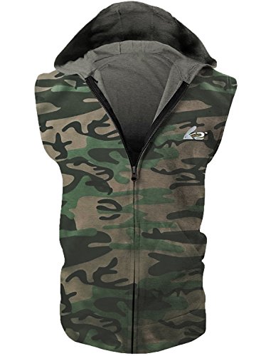 PAIZH Men's Sleeveless Workout Hoodie Zip-up Vests Gym Bodybuilding Lifting Tank Tops(XL,Camo)