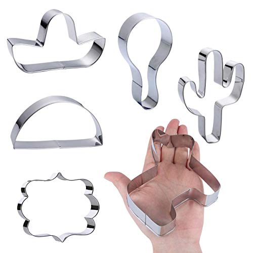 Heboland Fiesta Mexican Cinco De Mayo Cookie Cutter Set Party Decorations - 6 Pieces 4In Large Donkey Pinata Cactus Sombrero Taco Maraca Plaque Stainless Steel Fondant Molds #TOP6