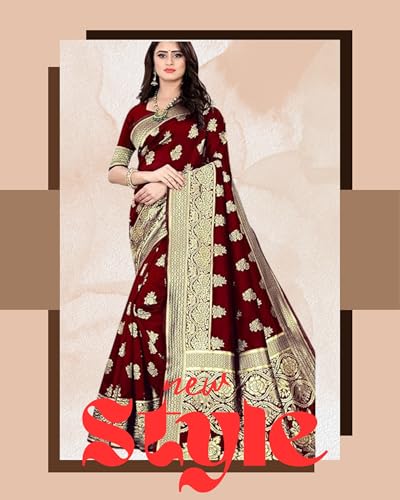 Image of Women's Kanjivaram Ptinted Soft Silk Banarasi Saree With Unstitched Matching Bloue Piece | Saree for Women