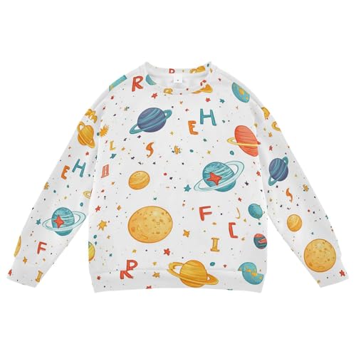 JUNZAN Cartoon Outer Planets Alphabet White Big Boys Pullover Hoodie Fleece Sweatshirts for Boys Sports 4T