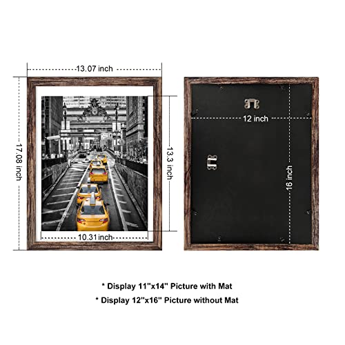 Finefrarm 12X16 Frames Display Pictures 11X14 With Mat Or 12X16 Photo Without Mats Farmhouse Distressed Brown Picture Frames Wall Art For Living Room Wall Mounting Decor #TOP1