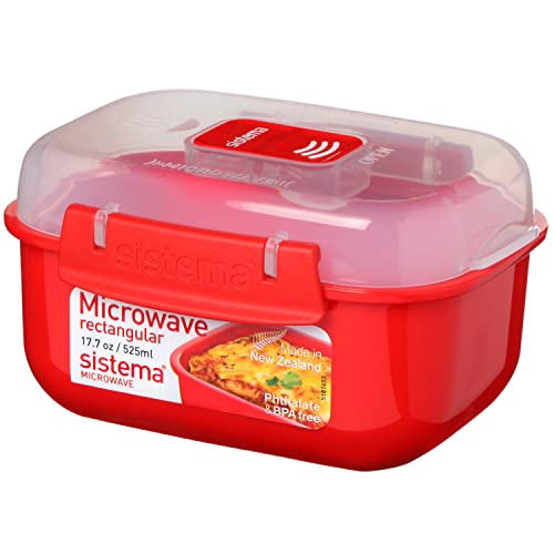 Sistema Microwave Pojemnik na żywność, 1 prostokątny pojemnik do kuchenki mikrofalowej z pokrywką, 525 ml, nie zawiera BPA, czerwony, 14,5 x 11 x 8 cm