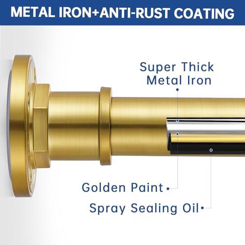 Image of BRIOFOX Industrial Shower Curtain Rod - 2-in-1 Design Tension Curtain Rod - Rustproof Non-Slip 54 to 90 Inch Metal Steel, Light Gold Window Curtain Rod