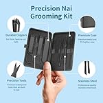 Precision 8 Pieces Men’s Nail Grooming Travel Kit, Stainless Steel Manicure Set with Fingernail & Toenail Clippers, Nail File, Slant Tip Tweezers, Cuticle Scissors, Cuticle Pusher, Travel Case - Image 2