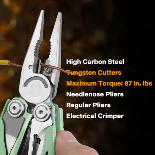 Image of Pro-Grade 21-in-1 Multitool with Pliers & Tungsten Carbide Cutters | Spring Scissors, Window Breaker, Serrated Blade - Heavy Duty EDC Tool for Emergency, Hunting, Fishing, DIY, Mint Green