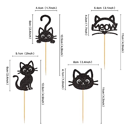 Ercadio 24 Pack Cat Cupcake Toppers - Glitter Meow Cupcake Picks Kitten Cake Toppers for Cat Theme Birthday Party Supplies