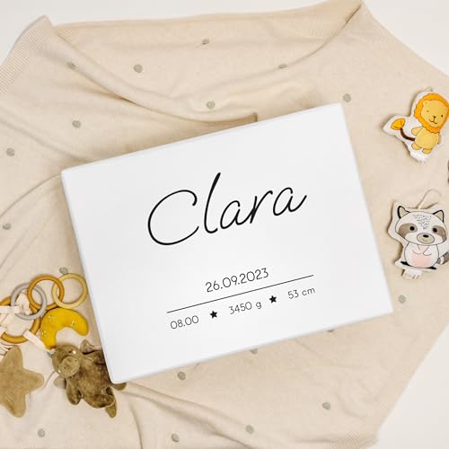 Creative Deco Personalized Baby Memory Box | White Custom Keepsake Boxes | Unique Gift for Newborn Boy or Girl | Customized Wooden Storage Box with Hinged Lid | UV Print