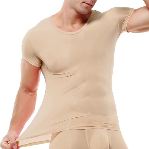 QiaTi Men's Undershirt Short Sleeves T-Shirt Crew-Neck Slim Fit Body Shaper Underwear Shirt for Men3